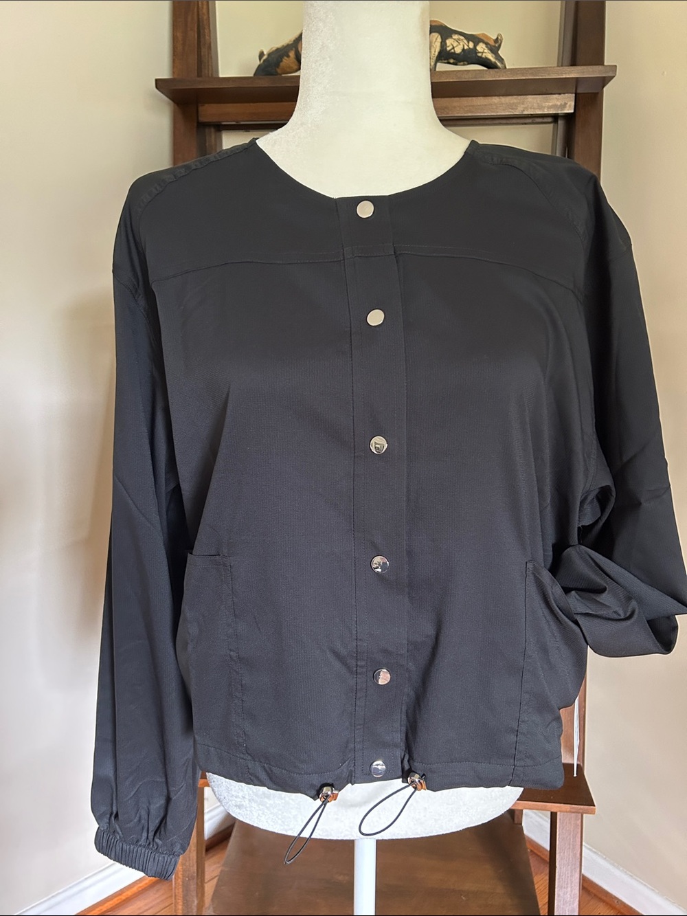 girlfriend collective Raquel Black Snap-Front Lightweight Jacket